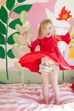 Frill sleeve twirl dress in spicy red