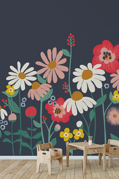 Flower Garden removable wallpaper mural - navy