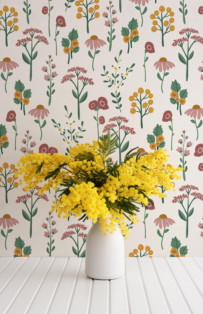Botanic removable wallpaper - Off-white (English Afternoon collection)
