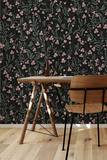 Sweet peas wallpaper - Blush pink on black