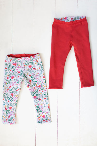 Reversible leggings in folk floral/spicy red