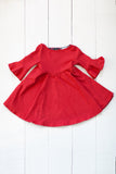 Frill sleeve twirl dress in spicy red