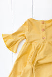 Frill sleeve twirl dress in mustard