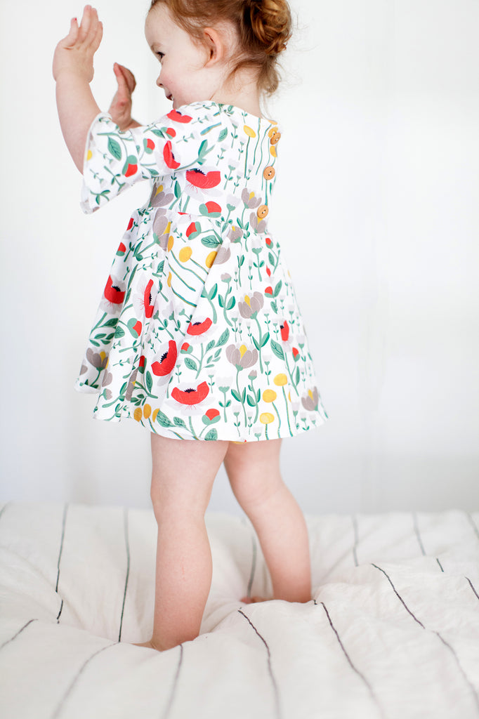 Frill sleeve twirl dress in Wonderland floral