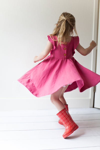 Ruffle twirl dress in Berry pink
