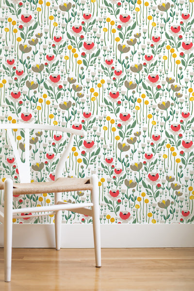Wonderland floral removable wallpaper - grey