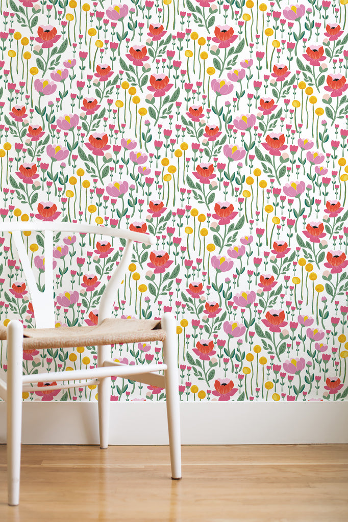 Wonderland floral removable wallpaper - pink
