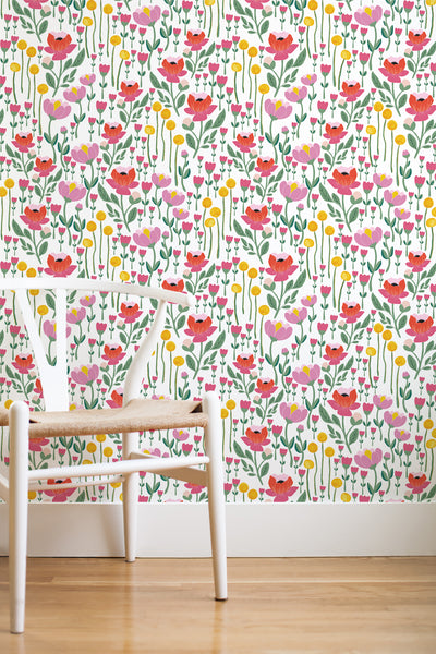 Wonderland floral removable wallpaper - pink