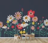 Flower Garden removable wallpaper mural - navy