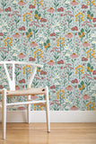 English garden removable wallpaper - blue (English Afternoon collection)